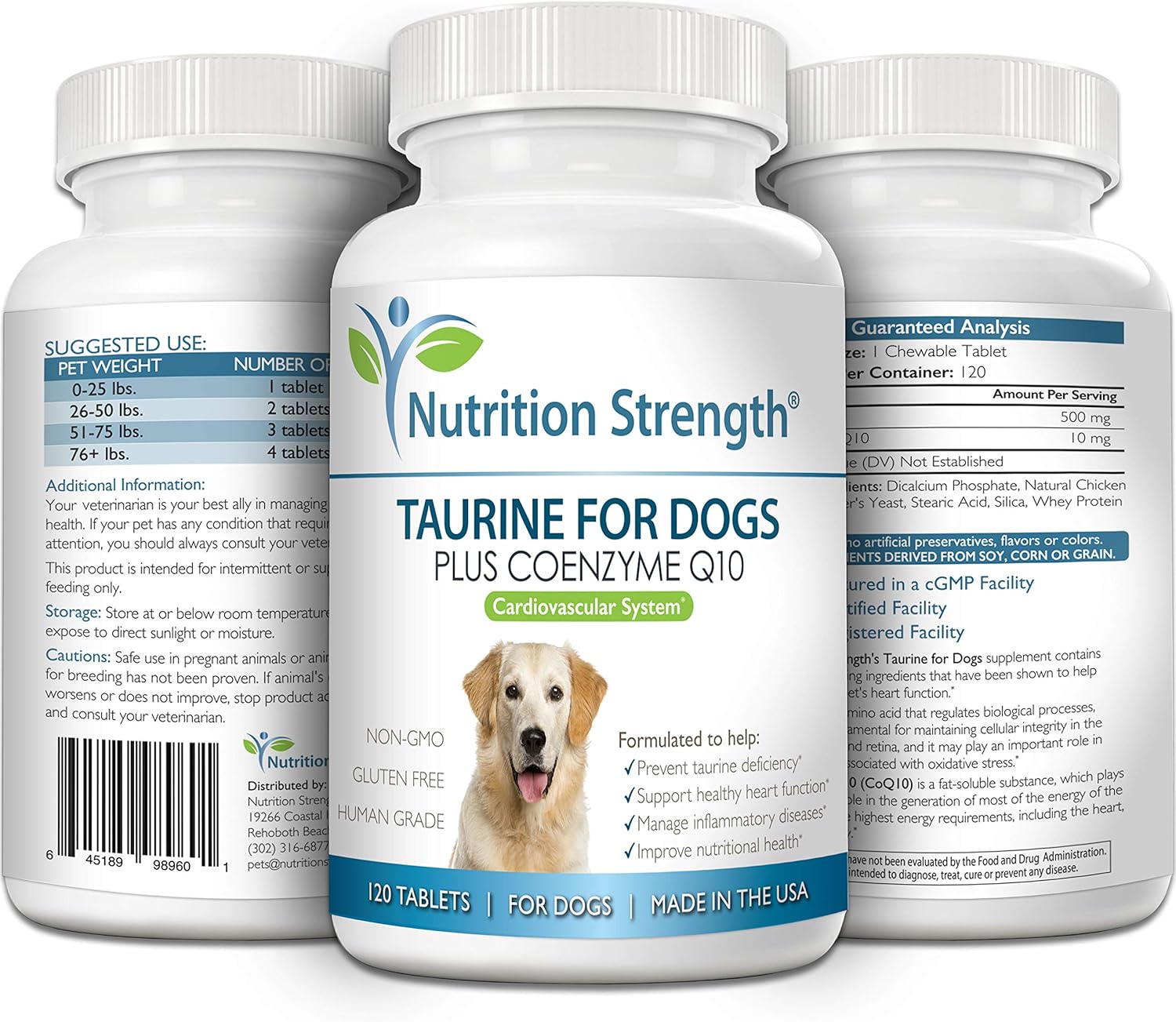 Heart Health Support for Dogs: Taurine Supplement with Coenzyme Q10, 120 Chewable Tablets for Healthy Heart Function and Inflammatory Disease Resistance