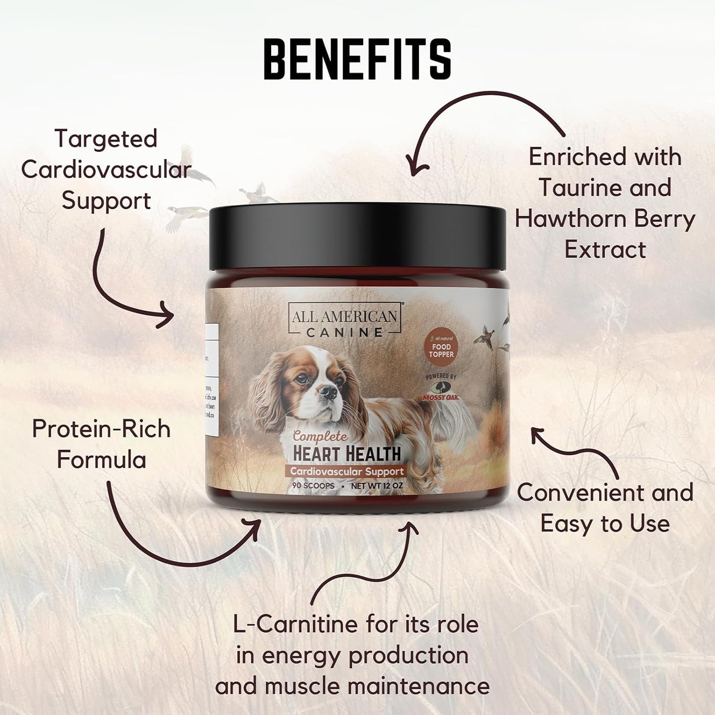 Heart Health Support Powdered Supplement for Dogs, 90 Servings - All American Canine Formula