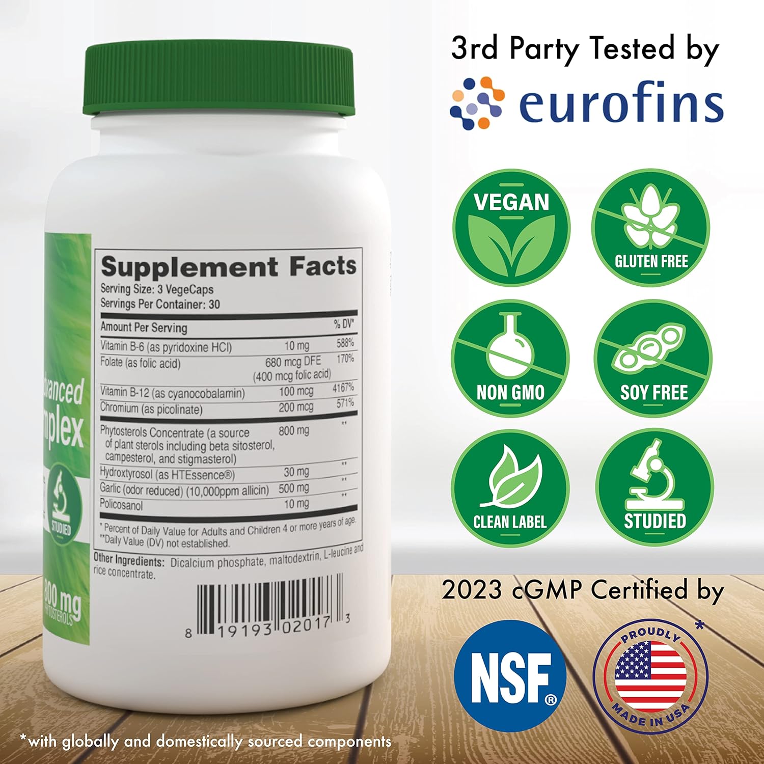 Heart Health Support with Phytosterols, Policosanol, Hydroxytyrosol, Chromium | Vegan Advanced Cholesterol Complex | Non-GMO | Pack of 3 (90ct Bottles)