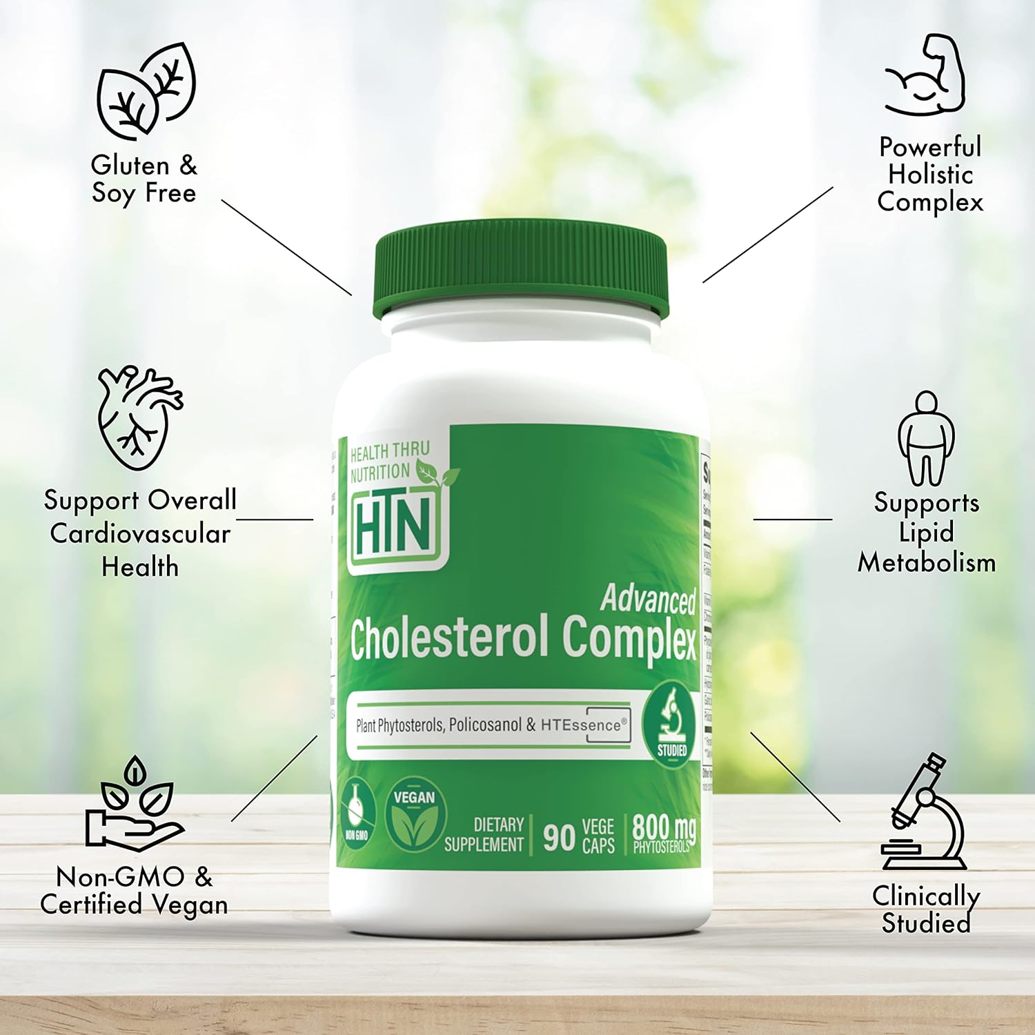 Heart Health Support with Phytosterols, Policosanol, Hydroxytyrosol, Chromium | Vegan Advanced Cholesterol Complex | Non-GMO | Pack of 3 (90ct Bottles)