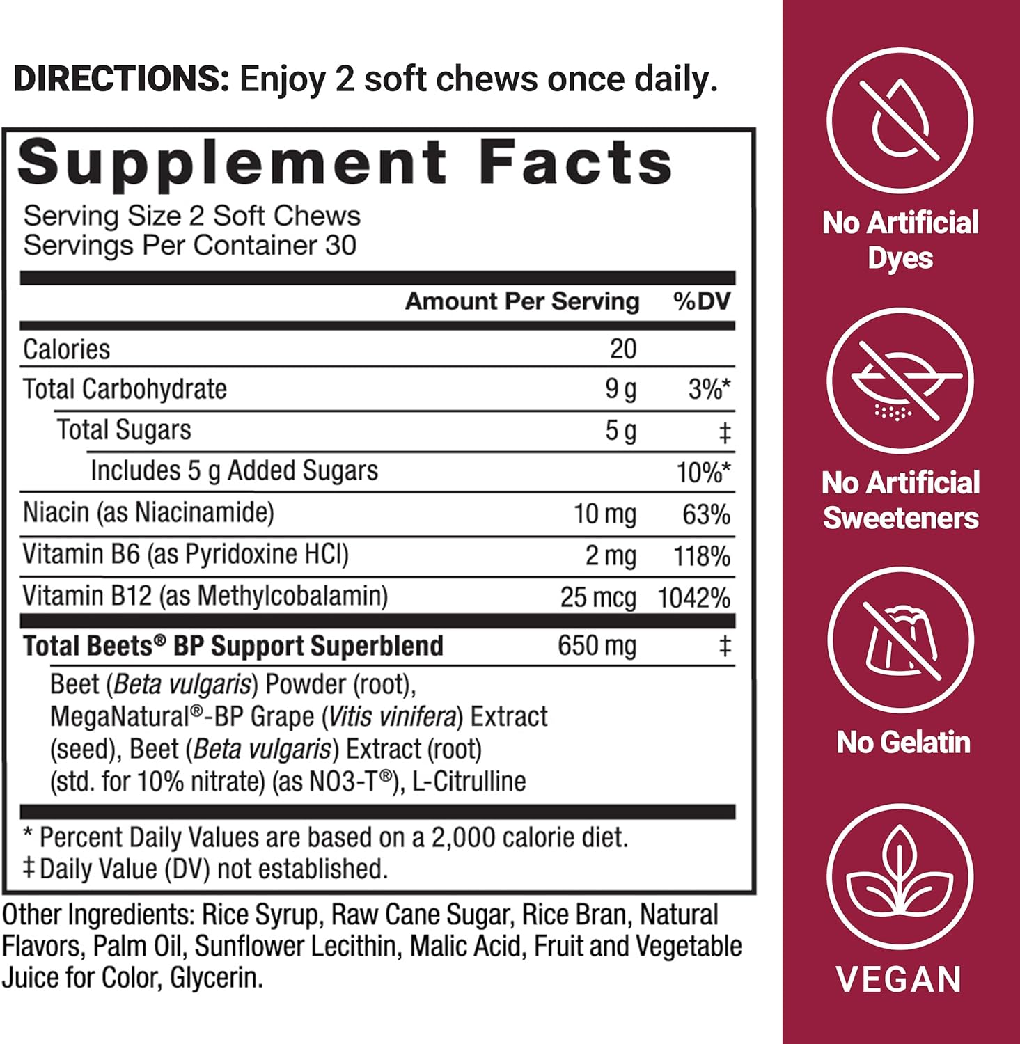 Heart-Healthy Energy: Total Beets Blood Pressure Support Supplement - 120 Chews, 2-Pack