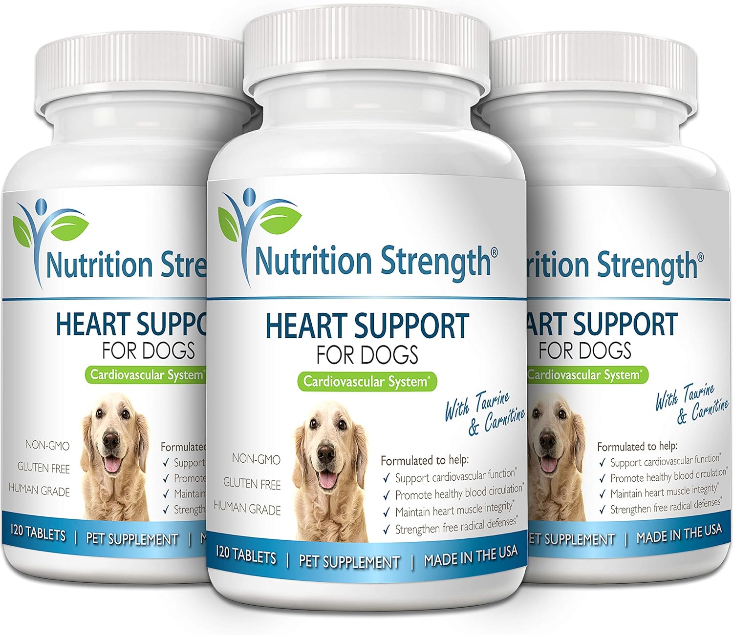 Heart Support Supplement for Dogs with Taurine & Carnitine, Promotes Cardiovascular Health, 120 Chewable Tablets