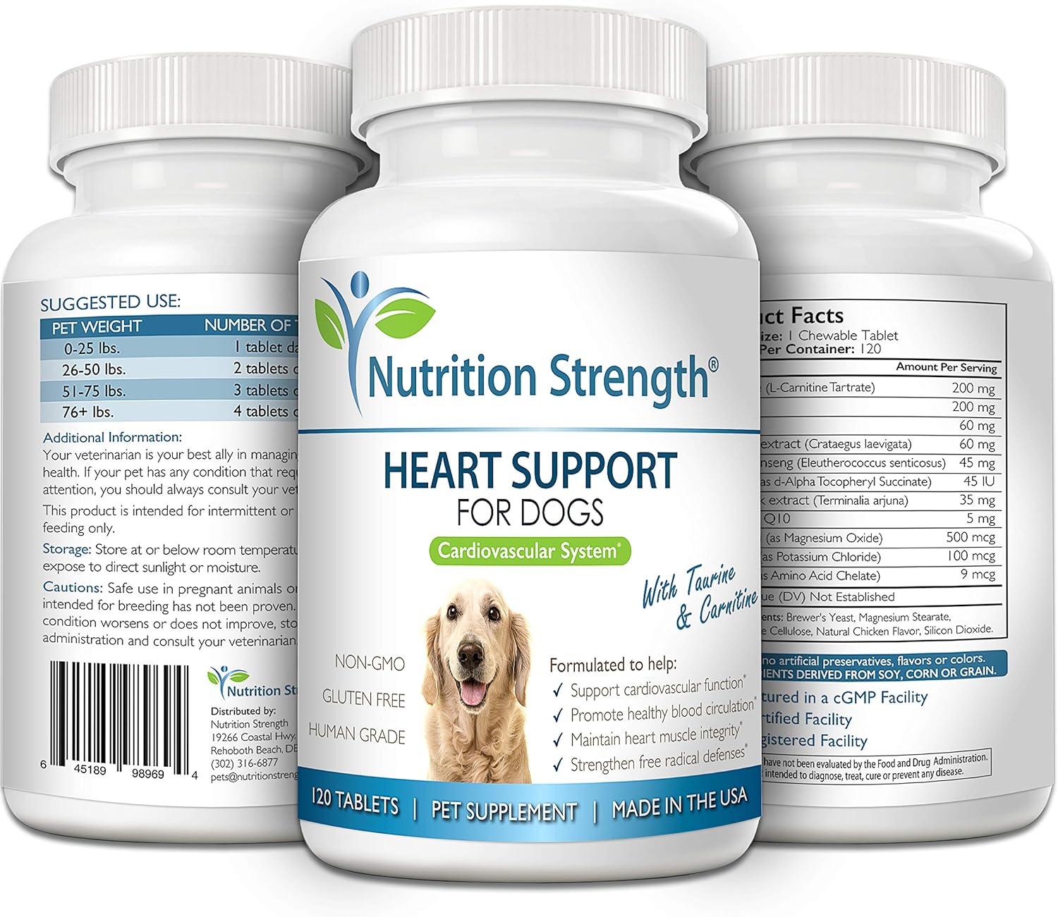 Heart Support Supplement for Dogs with Taurine & Carnitine, Promotes Cardiovascular Health, 120 Chewable Tablets