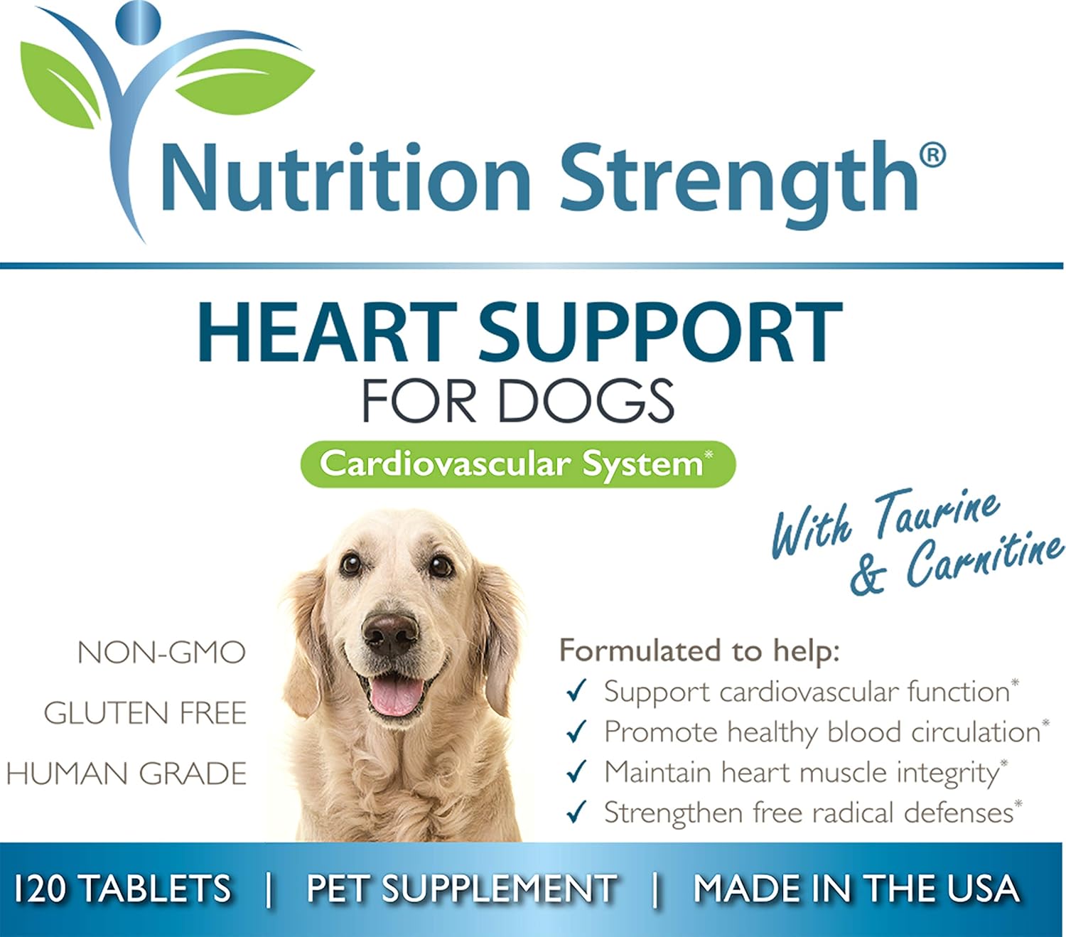 Heart Support Supplement for Dogs with Taurine & Carnitine, Promotes Cardiovascular Health, 120 Chewable Tablets