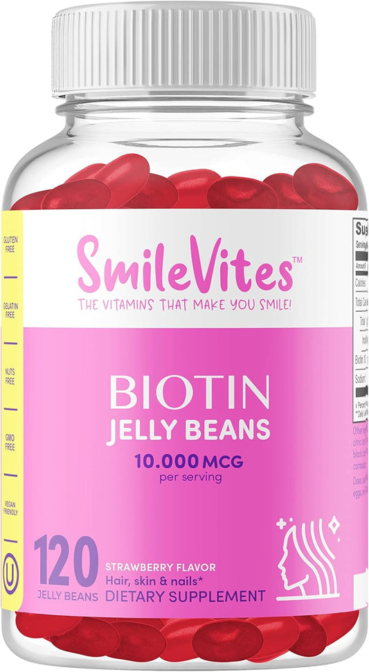 Heartland Pharma Biotin 10,000 MCG Jelly Beans for Hair, Skin & Nails Support - Vegan, Gluten-Free, Non-GMO & Kosher - Strawberry Flavor - 120 Count
