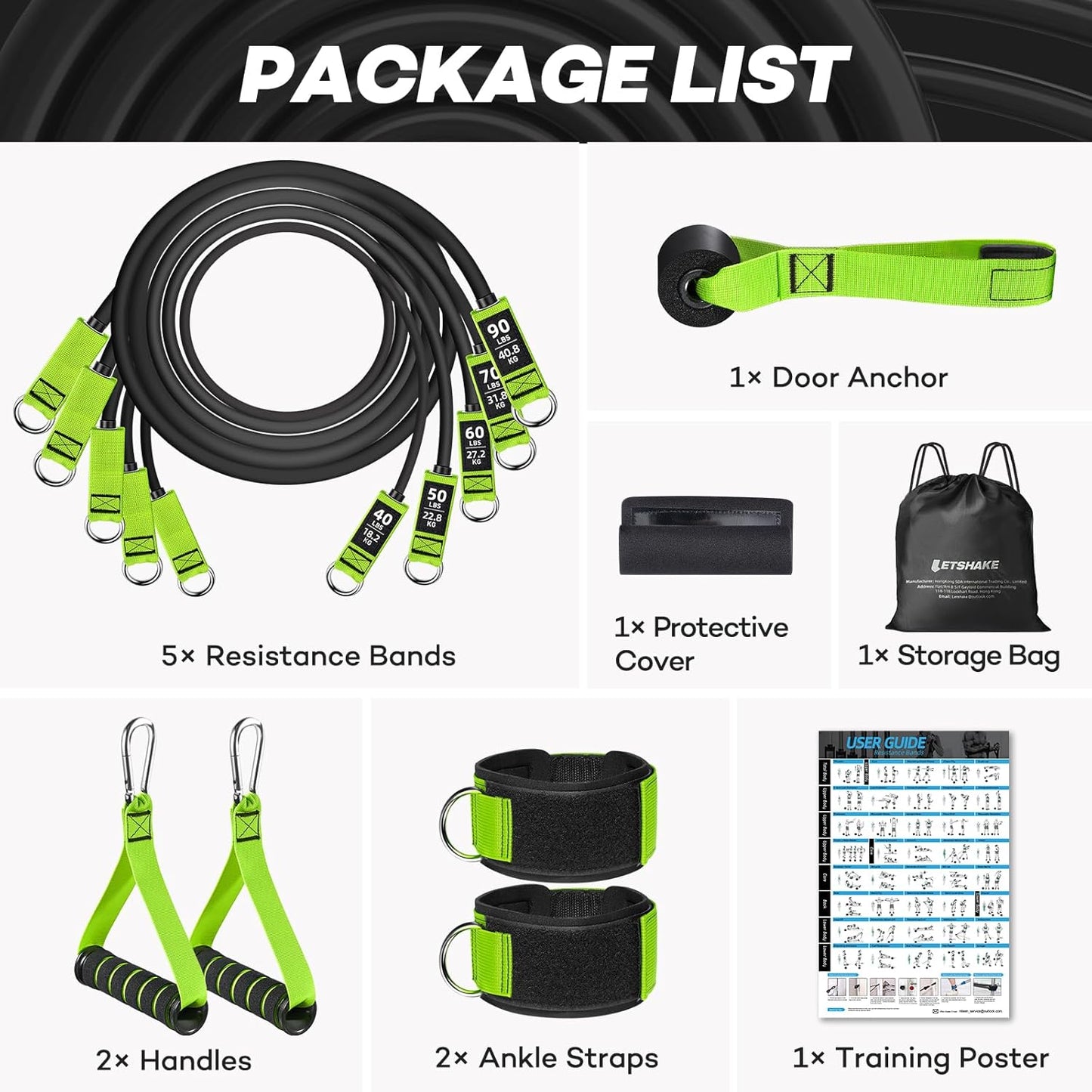 Heavy Duty LETSHAKE Resistance Bands Set - 310 lbs Workout Bands for Men, Fitness Home Workouts - Exercise Bands with Handles for Muscle Training, Strength, Slimming, Yoga