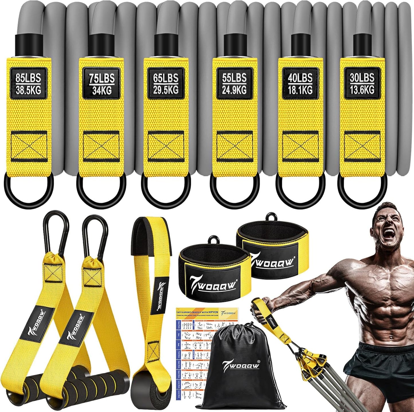 Heavy-Duty Resistance Bands Set for Men | 350lbs/450lbs Exercise Bands with Handles | Fitness Bands for Strength Training, Stretching, Physiotherapy | WOQQW