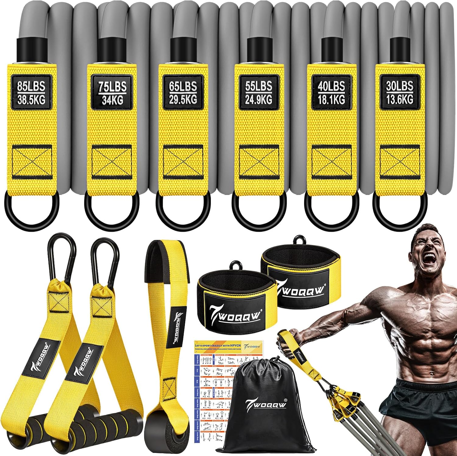 Heavy-Duty Resistance Bands Set for Men | 350lbs/450lbs Exercise Bands with Handles | Fitness Bands for Strength Training, Stretching, Physiotherapy | WOQQW