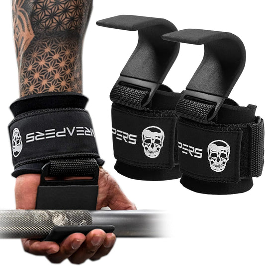 Heavy Duty Weight Lifting Hooks with Power Wrist Straps for Deadlifts, Pull Ups, and Shrugs - Gym Gloves for Men and Women (Pair)