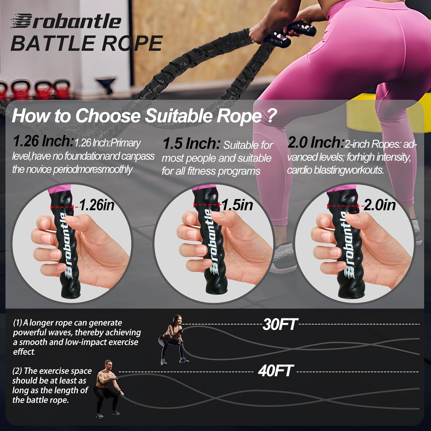 Heavy Weighted Battle Rope for Home Gym Exercise Training -  Battle Rope Workout Equipment for Effective Workouts