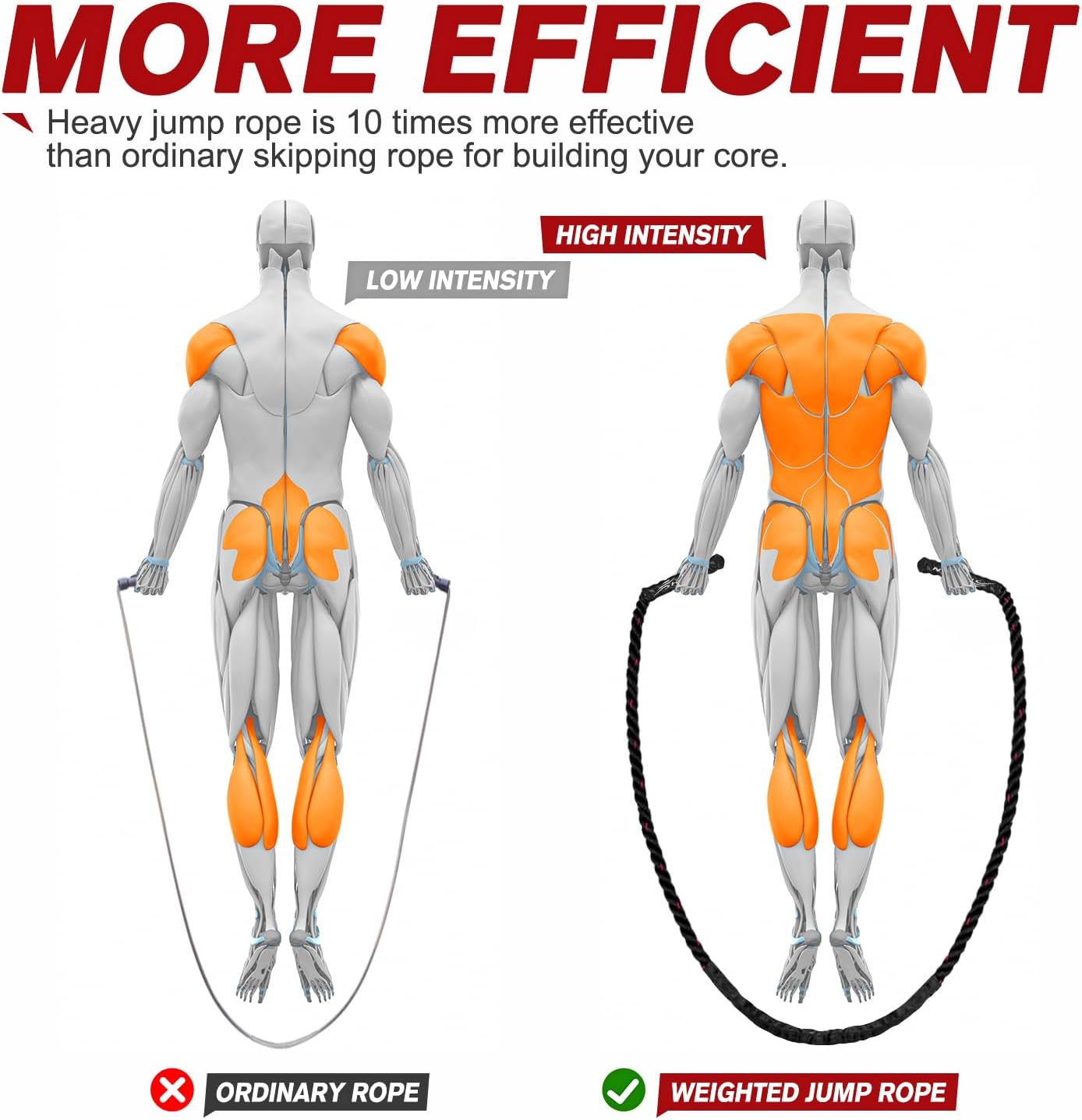 Heavy Weighted Jump Rope Set for Men and Women - 2.8lb, 3.8lb, 5lb - Home Workout Equipment for Boxing, Cardio, and Strength Training