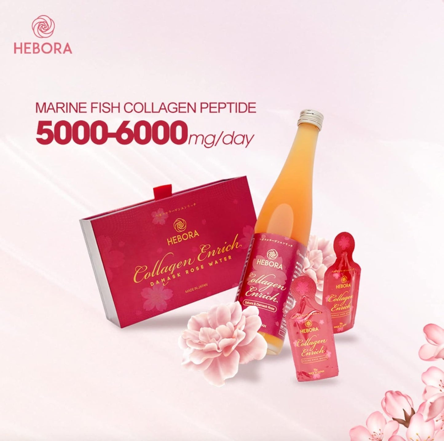 HEBORA Collagen Enrich Japan - 160,000mg Marine Collagen Peptide for Hair, Nails, Skin, and Joints - 28 Bags