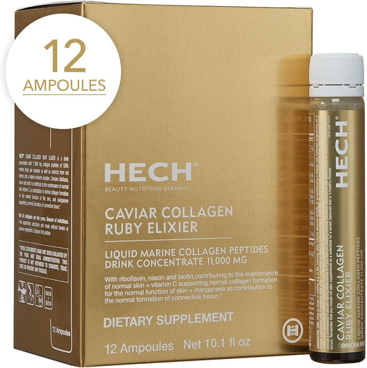 HECH Caviar Collagen Ruby Elixier - Beauty Supplement with Marine Collagen Peptides and Vita-Mineral Nutrients