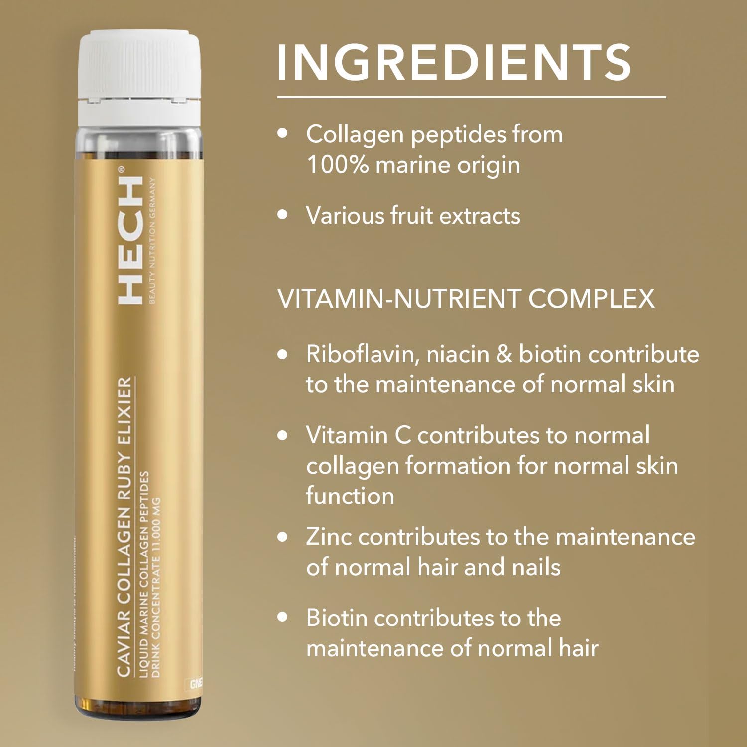 HECH Caviar Collagen Ruby Elixier - Beauty Supplement with Marine Collagen Peptides and Vita-Mineral Nutrients