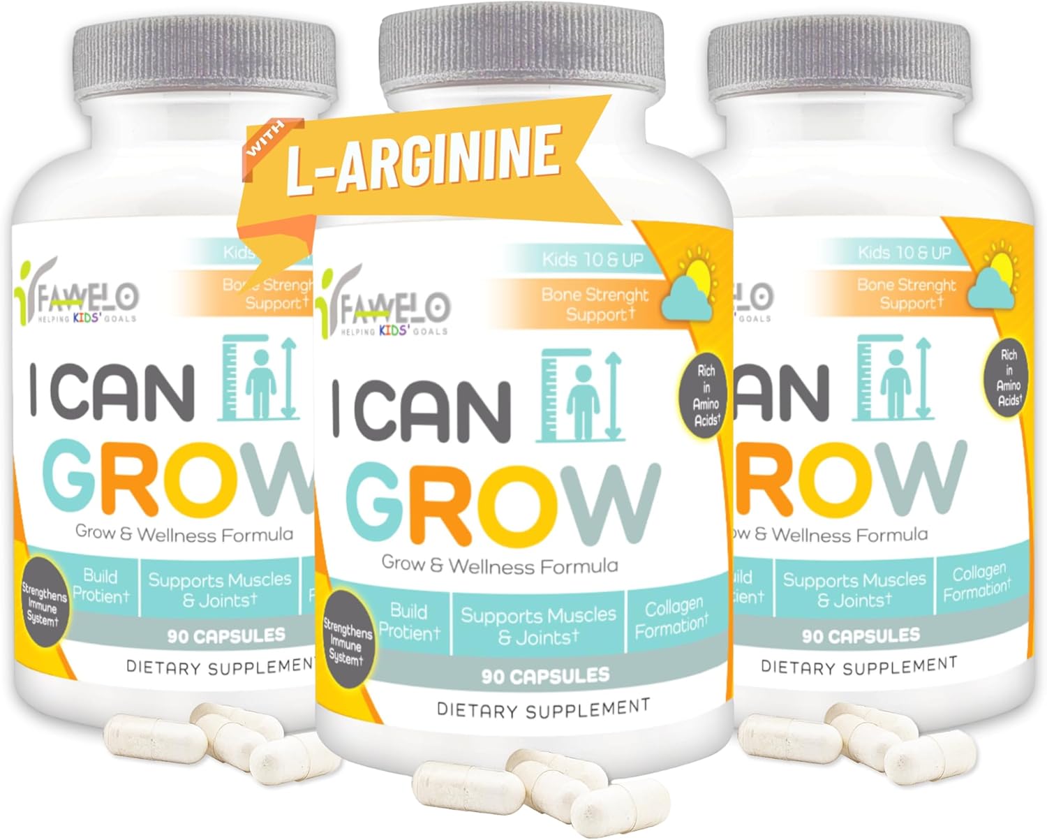 Height Boosters for Kids and Teens (3 Pack) - Natural Growth Supplement with Bone and Immune Support - 270 Capsules