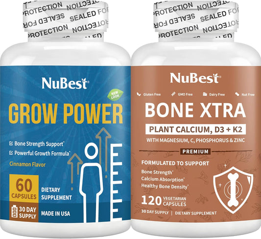 Height Growth Bundle for Teens 10+ | NuBest Grow Power & Bone Xtra - Support Bone Strength & Healthy Growth