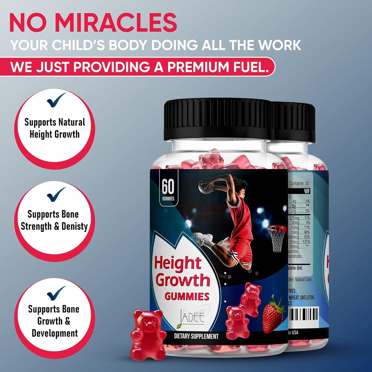 Height Growth Gummies for Kids with Calcium, Vitamin D, K2, Magnesium, and Zinc - Supplement for Teen's Growth - Ages 5-20 - Increase Height with Kids Vitamins