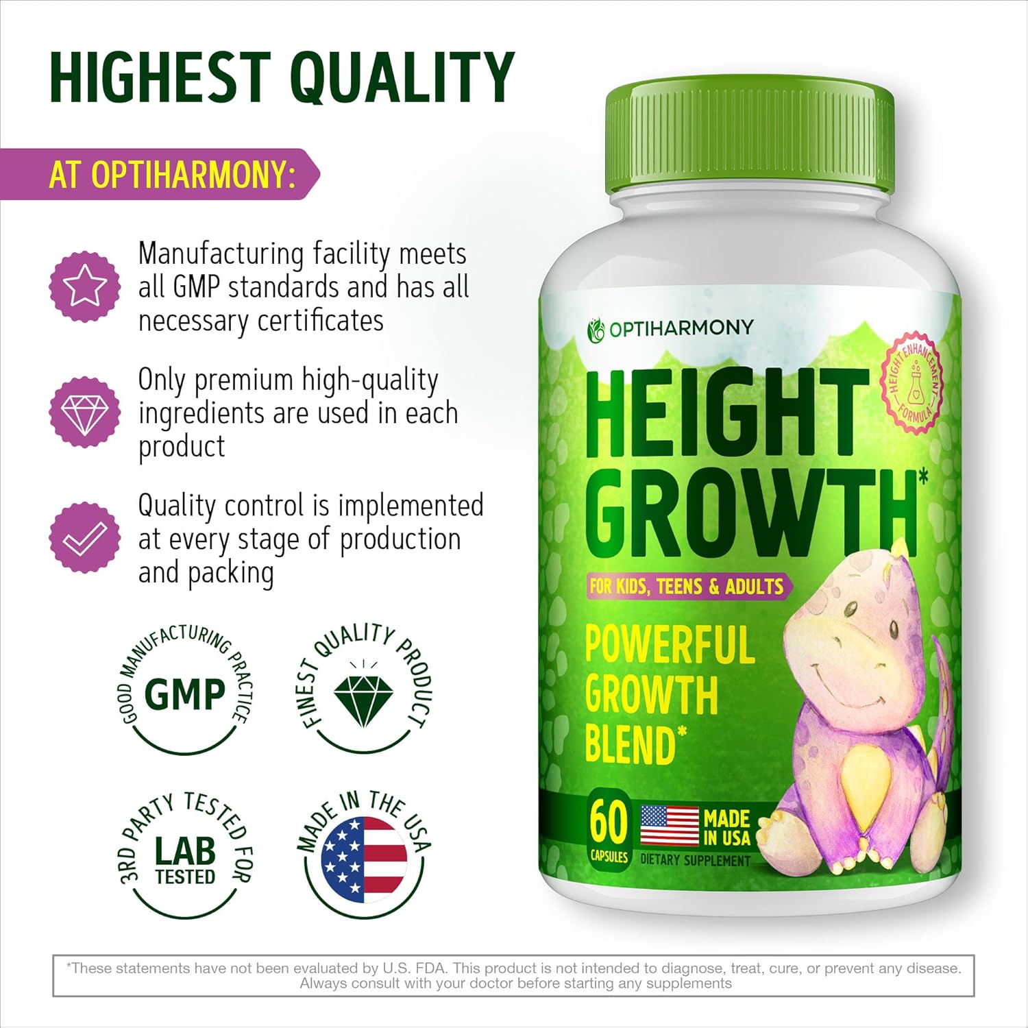 Height Growth Maximizer Pack of 2 - Natural USA-Made Supplement for Adults, Teens & Kids - Bone Growth & Vitamins for Height Increase - Grow Taller Pills for Boys & Girls