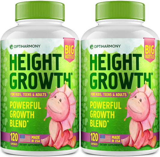 Height Growth Maximizer: Pack of 2 Natural Height Increase Booster Pills - Bone Growth for Adults, Teens, Kids - Made in USA - Vitamins for Boys & Girls - 120 capsules