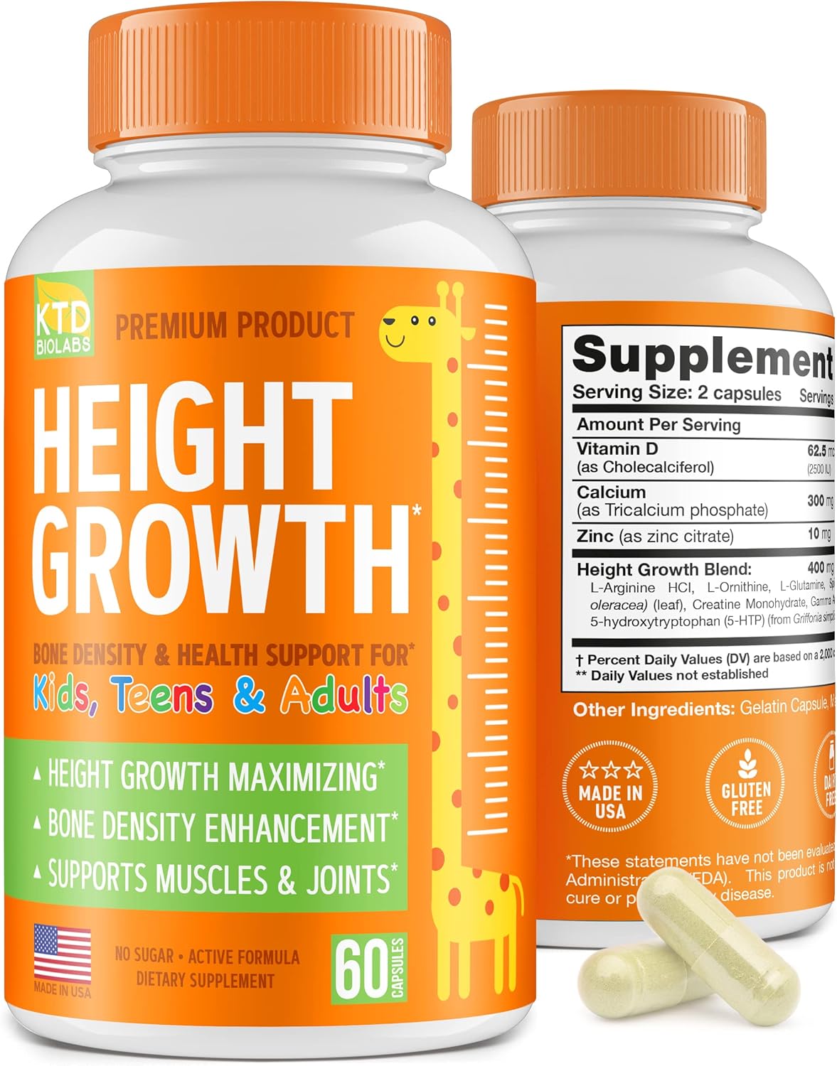 Height Growth Maximizer Pills - Natural USA-Made Bone Growth Supplement for Adults & Kids - Teen Vitamins for Taller Growth at Any Age