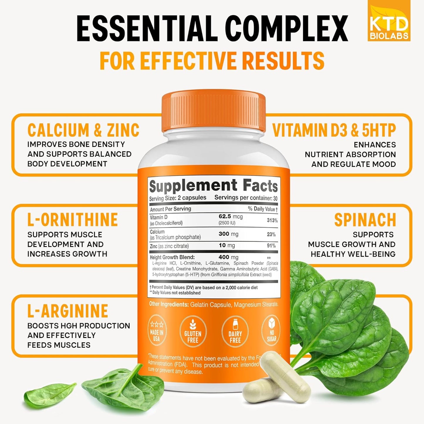 Height Growth Maximizer Pills - Natural USA-Made Bone Growth Supplement for Adults & Kids - Teen Vitamins for Taller Growth at Any Age