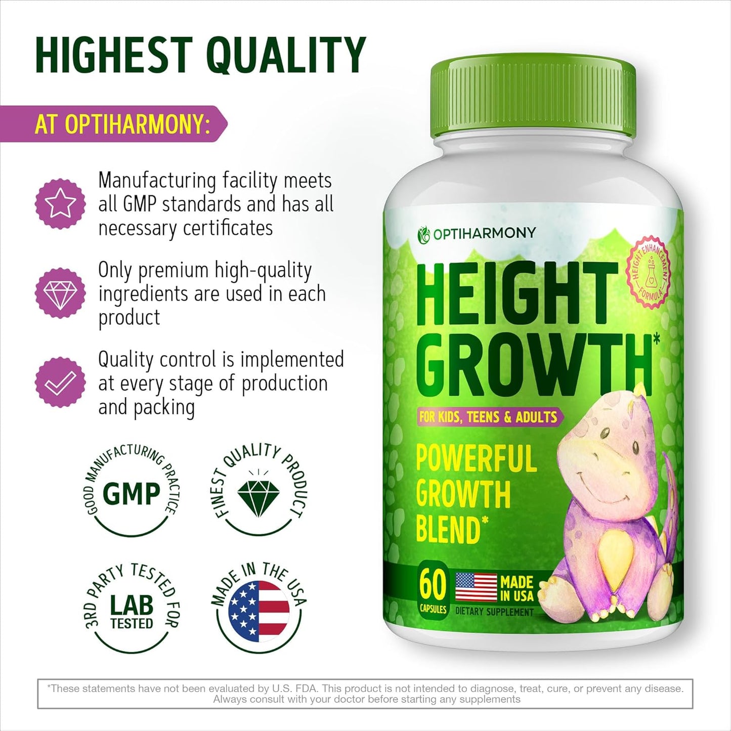 Height Growth Maximizer Supplement - Natural USA-Made Grow Taller Pills for Adults, Teens & Kids - Bone Growth Vitamins for Increased Height