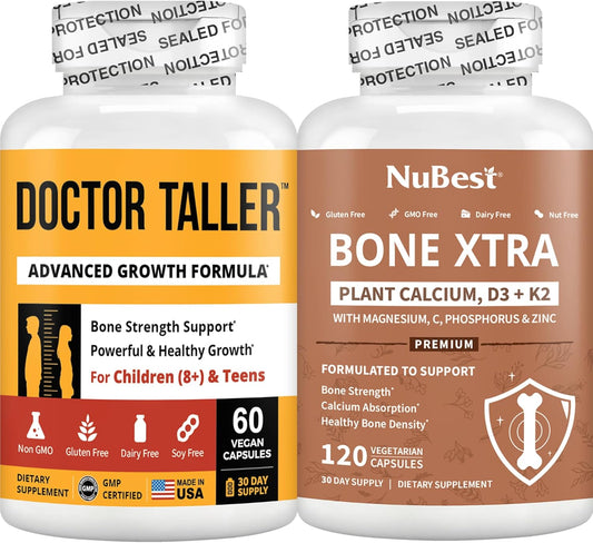 Height Growth Supplement Bundle for Teens - NuBest Doctor Taller & Bone Xtra - Halal, Kosher, Vegan Capsules - Support Strong and Powerful Height Growth