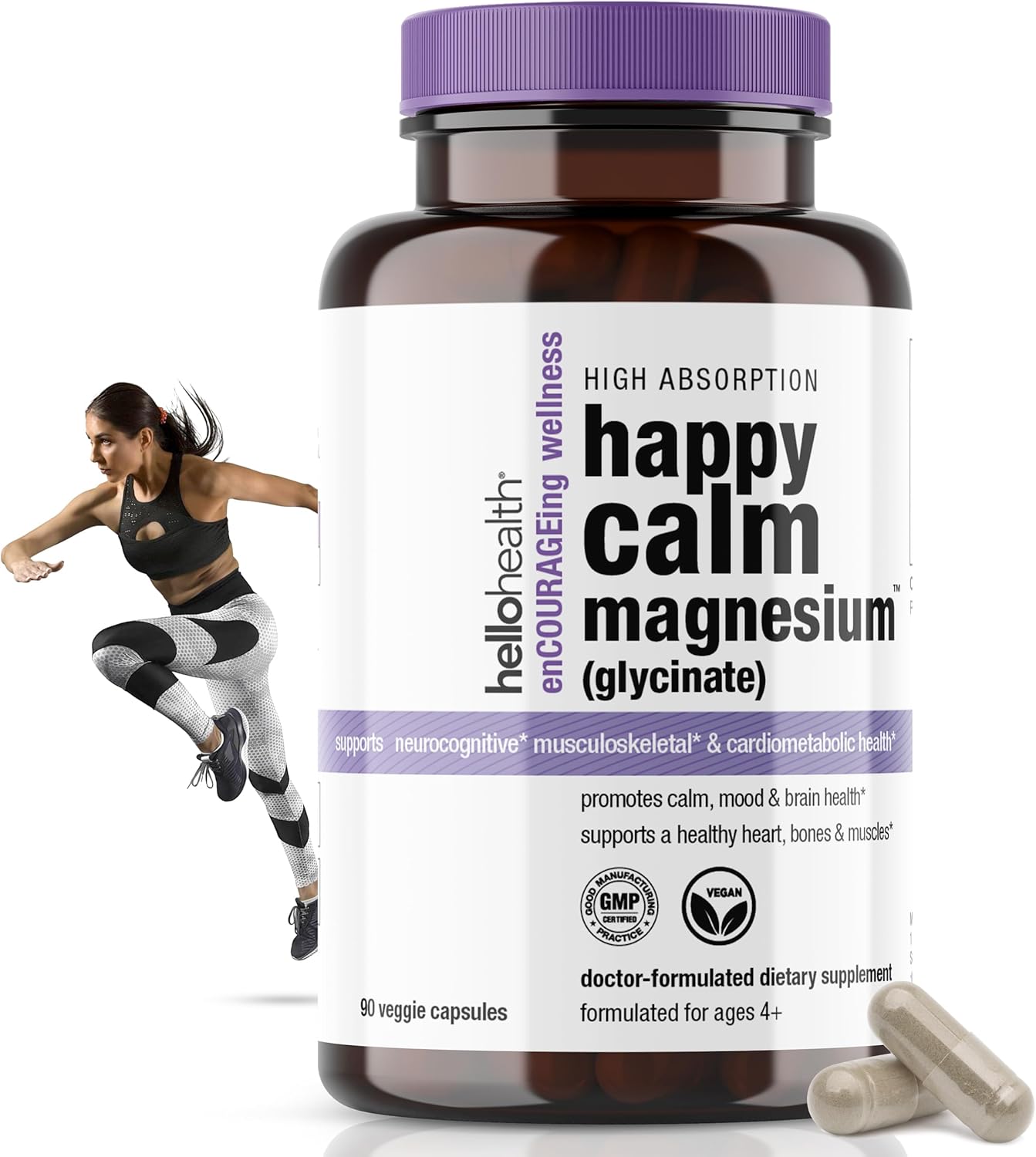 HELLO HEALTH Magnesium Bisglycinate Supplement 400mg - Chelated Magnesium Capsules for Calm, Sleep, Muscle Recovery, Joint Support - 90 ct x 4 Pack