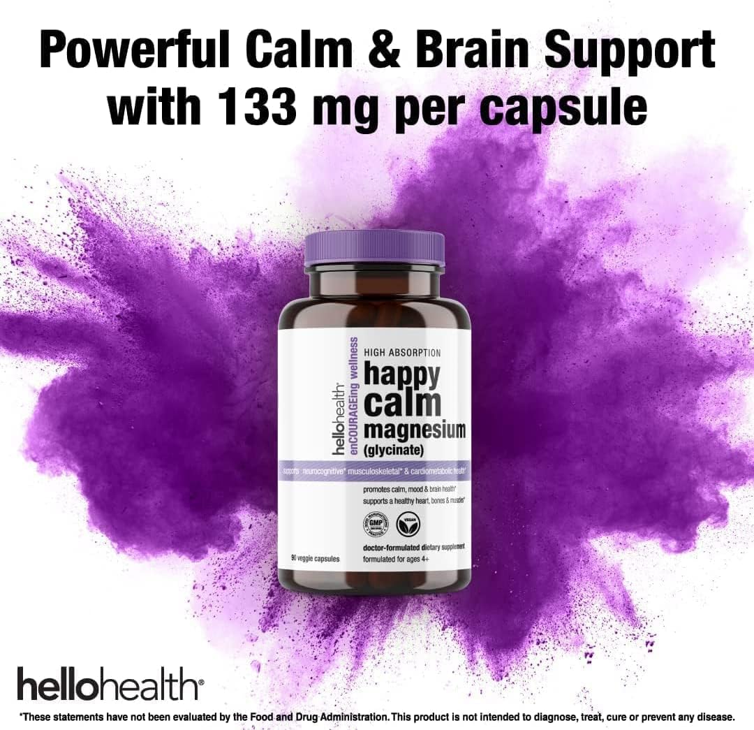 HELLO HEALTH Magnesium Bisglycinate Supplement 400mg - Chelated Magnesium Capsules for Calm, Sleep, Muscle Recovery, Joint Support - 90 ct x 4 Pack
