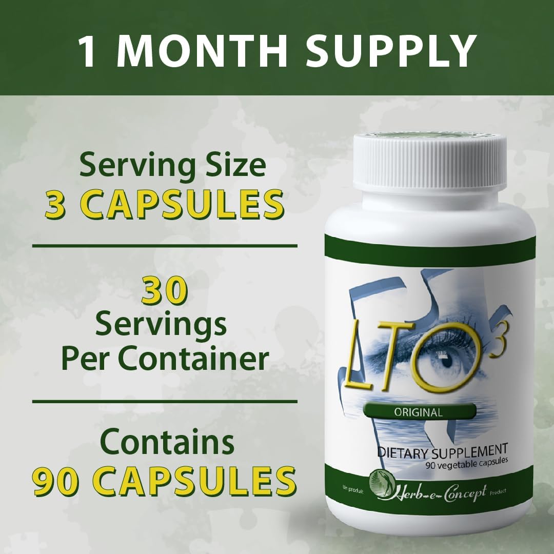 HERB-E-CONCEPT LTO3 Original Capsules with L-Theanine, Omega-3, and Skullcap - Enhances Focus, Mental Clarity, and Positive Mood (90 Capsules)