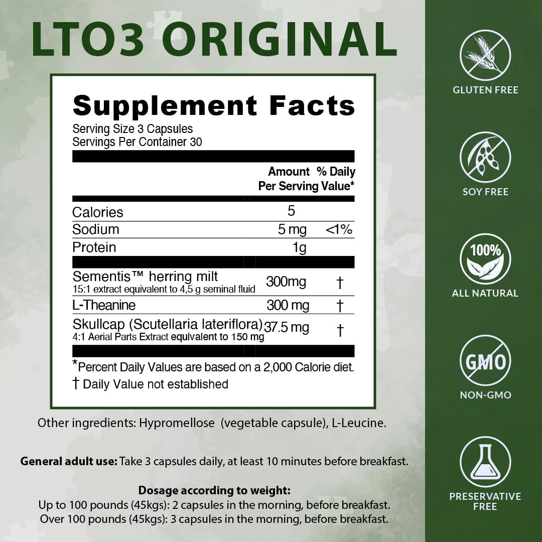 HERB-E-CONCEPT LTO3 Original Capsules with L-Theanine, Omega-3, and Skullcap - Enhances Focus, Mental Clarity, and Positive Mood (90 Capsules)