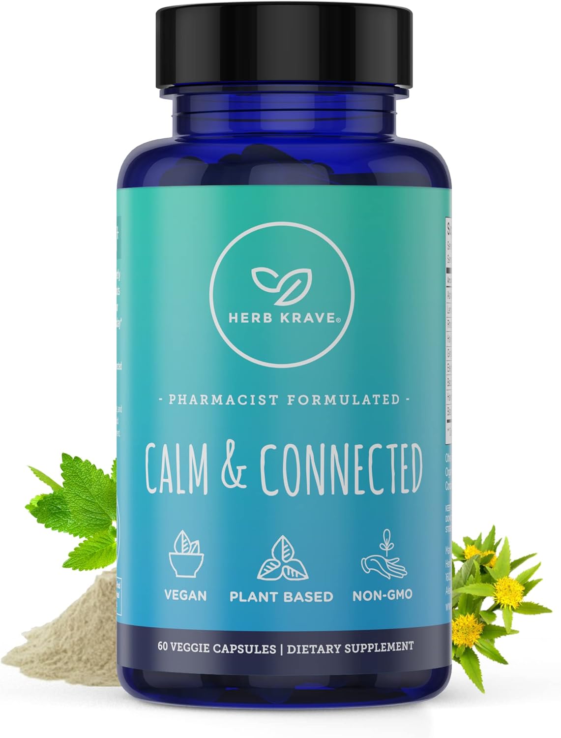 Herb Krave Calm & Connected: Stress Support Nootropic with Ginkgo Biloba, Ashwagandha, Rhodiola - 60 Capsules