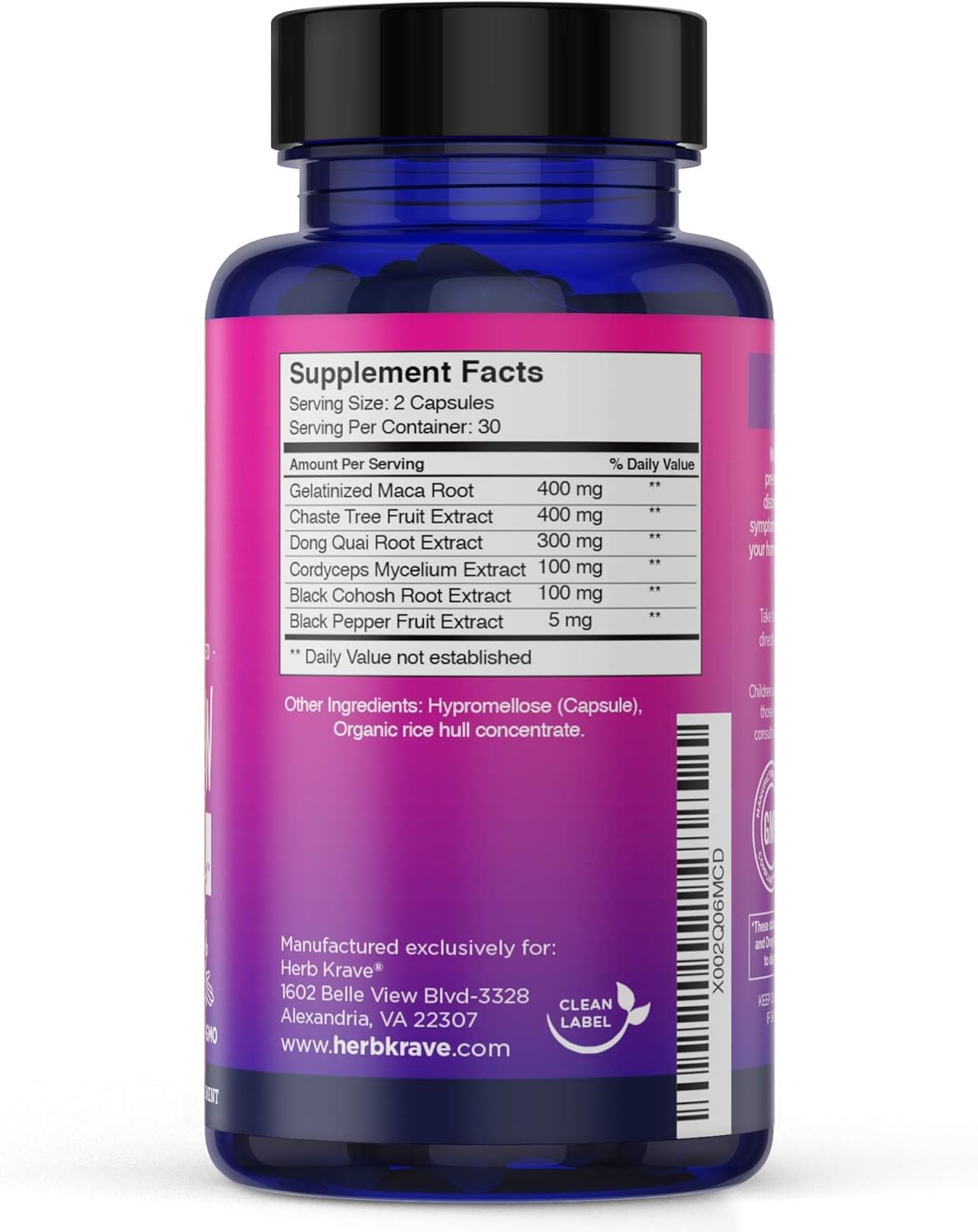 Herb Krave Flow and Glow Natural Hormone Balance for Women - PMS & Menopause Relief - Donq Quai & Black Cohosh - 120 Vegan Capsules