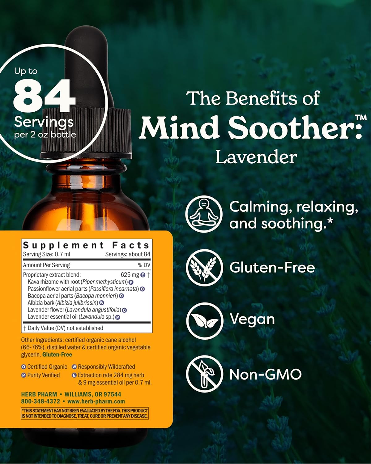 Herb Pharm Anxiety Soother Liquid Herbal Formula with Kava and Lavender - 2 Ounce Bottle for Mild Anxiety Support