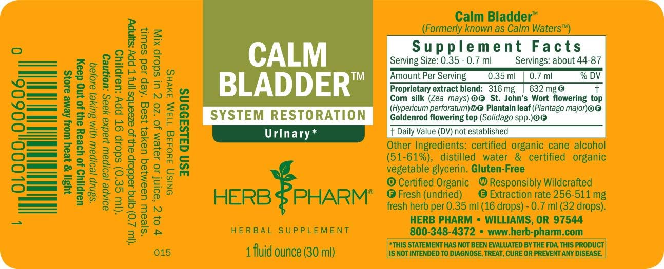 Herb Pharm Calm Bladder Liquid Formula - 1 Ounce for Urinary System Support