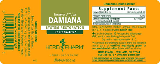 Herb Pharm Damiana Extract 1 Fl Oz - Pack of 2 for Reproductive System Support