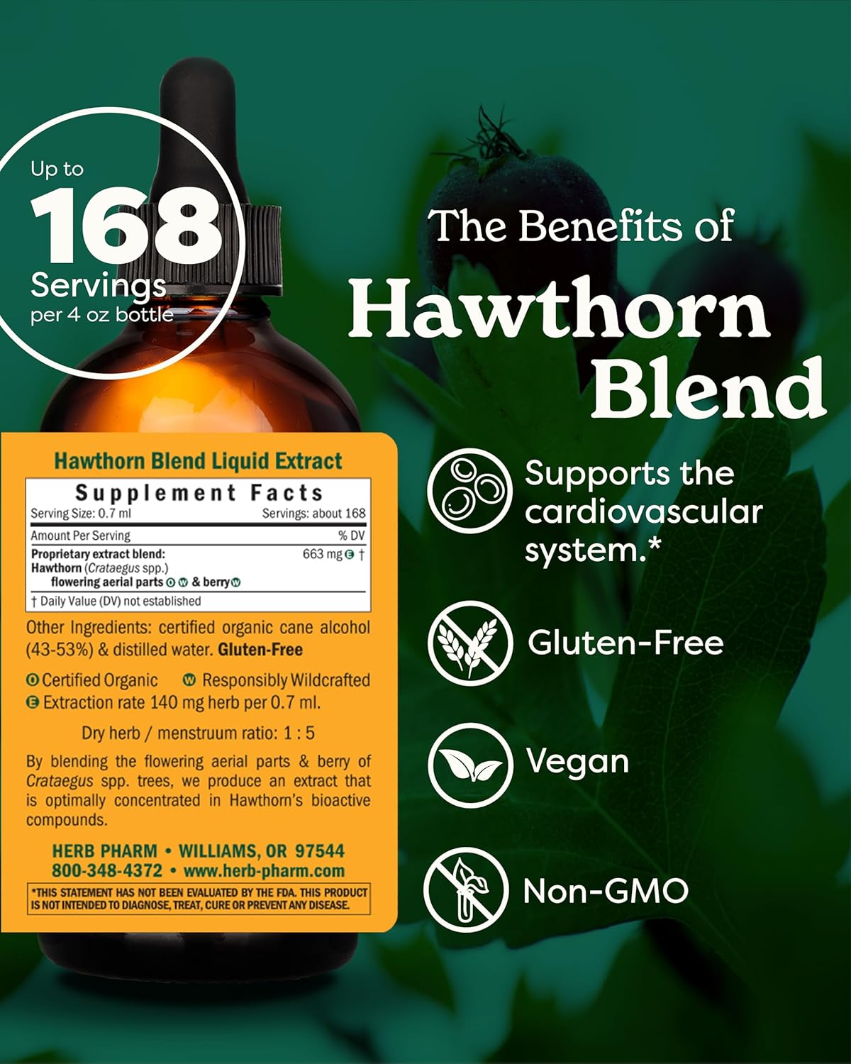 Herb Pharm Hawthorn Blend Liquid Extract - 4 oz Bottle for Cardiovascular and Circulatory Health