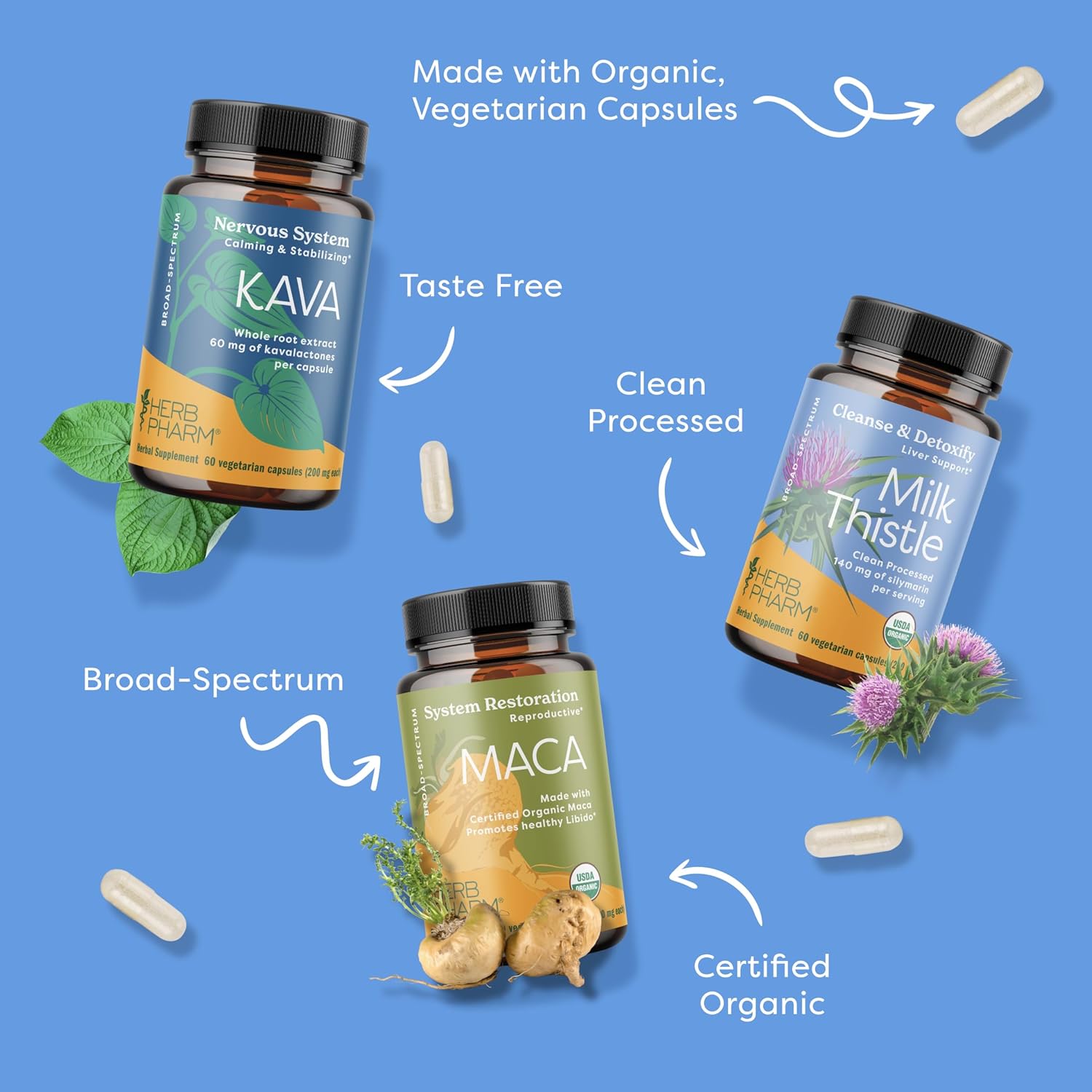 Herb Pharm Kava Root Extract Capsules for Stress Reduction and Relaxation - 60 Vegetarian Capsules