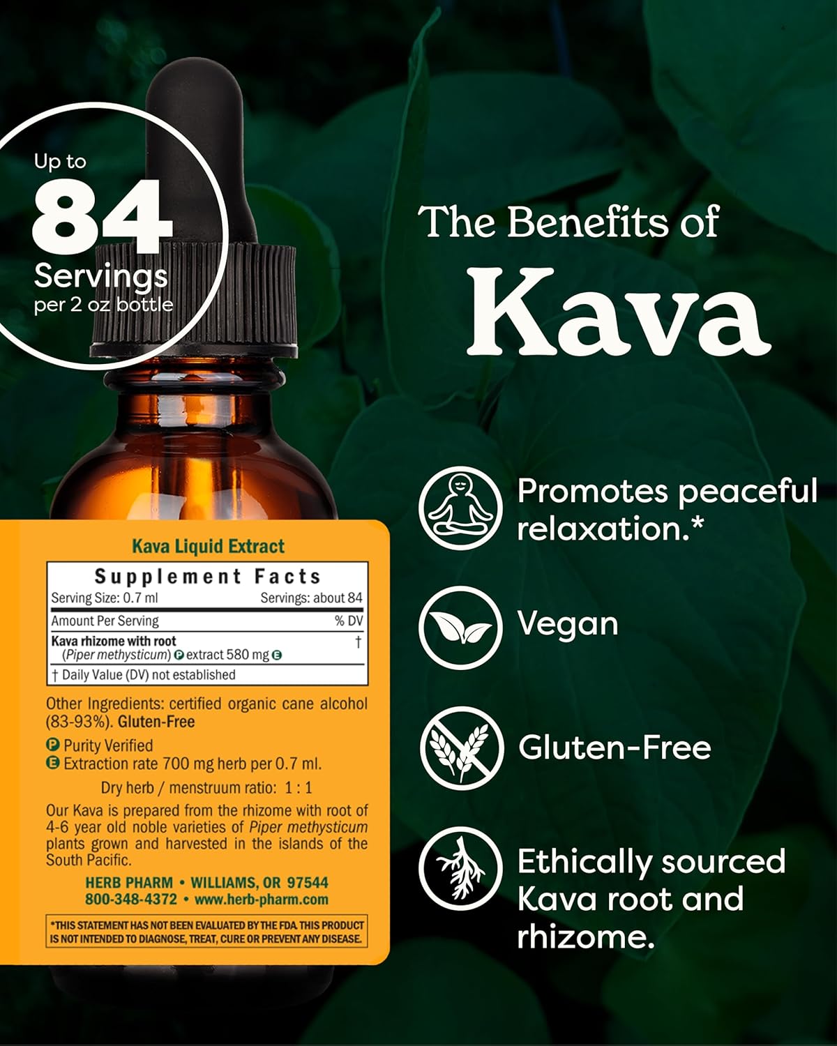 Herb Pharm Kava Root Liquid Extract for Stress Relief and Relaxation - 2 Ounce Bottle