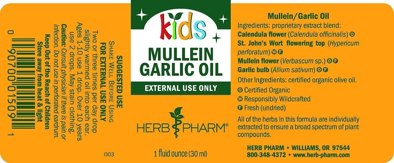 Herb Pharm Mullein Garlic Oil 1 Oz Bundle - Adult & Kids Herbal Gift Set