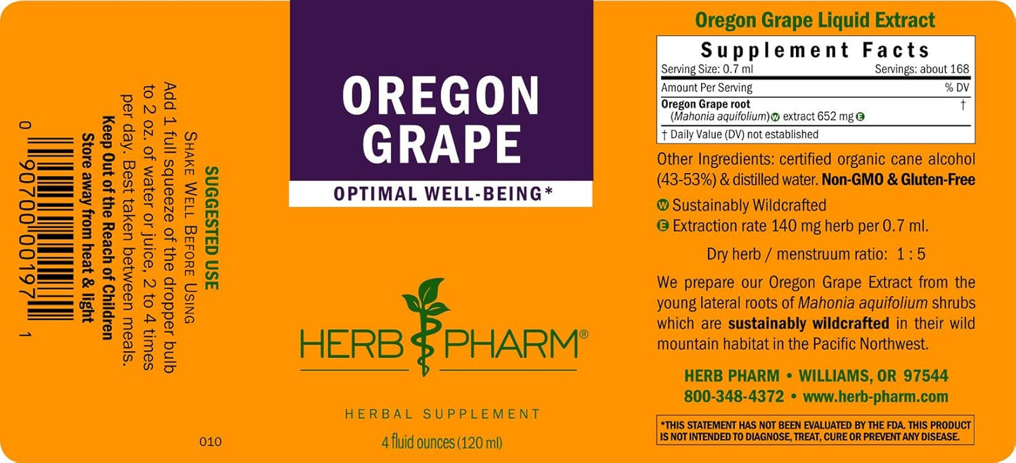 Herb Pharm Oregon Grape Root Extract - 4 oz Liquid Supplement