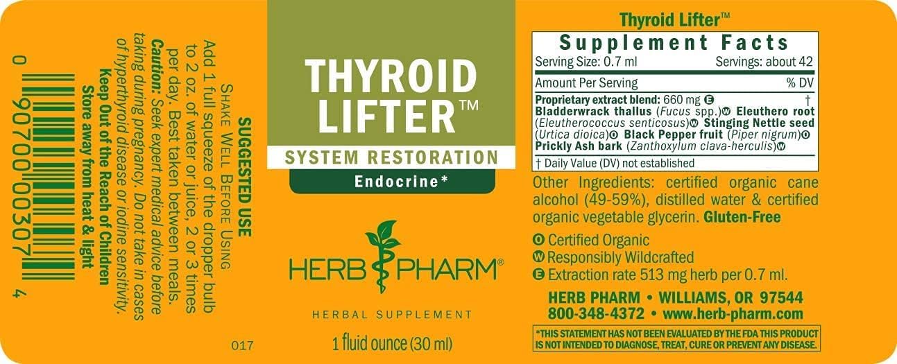 Herb Pharm Thyroid Lifter Liquid Herbal Formula for Endocrine System Support - 1 oz - Boost Thyroid Health with Herbal Formula
