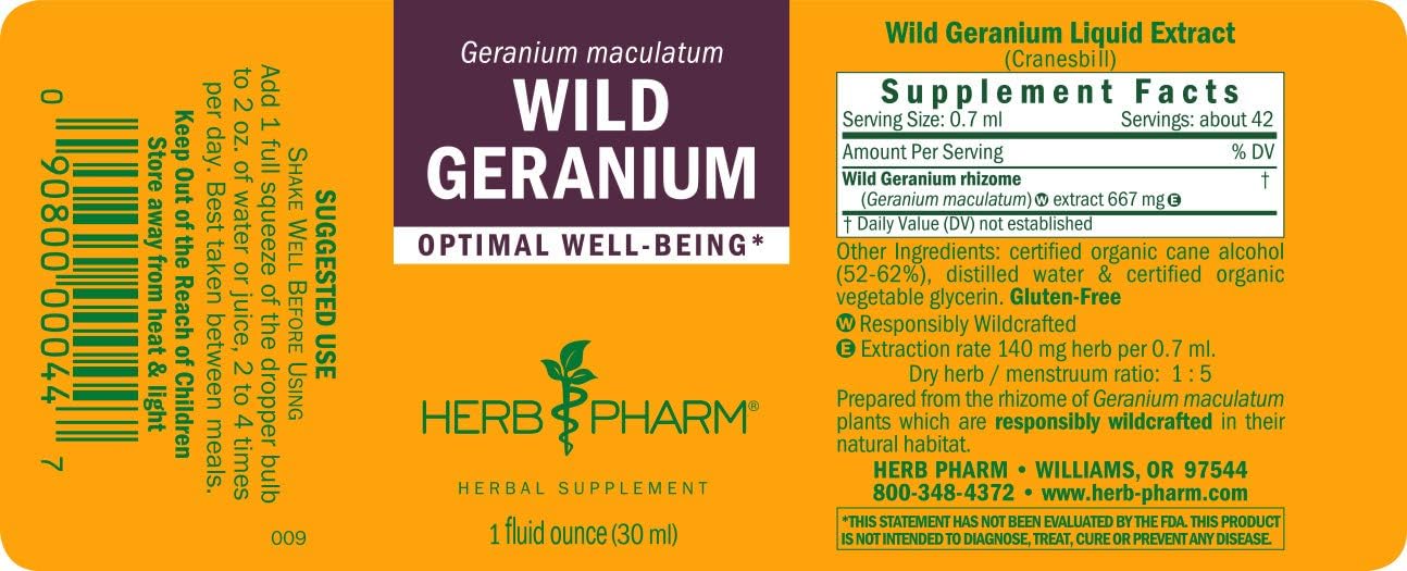 Herb Pharm Wild Geranium (Cranesbill) Liquid Extract - 1 oz - Organic Herbal Supplement