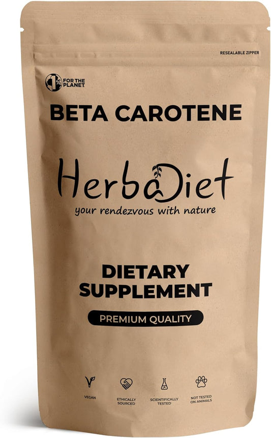Herbadiet Beta Carotene Powder 10% Vitamin A 25000 IU | Natural Antioxidant & Immune System Support | Cartenoids for Vision, Eyes & Skin | 1.76 oz (50g)