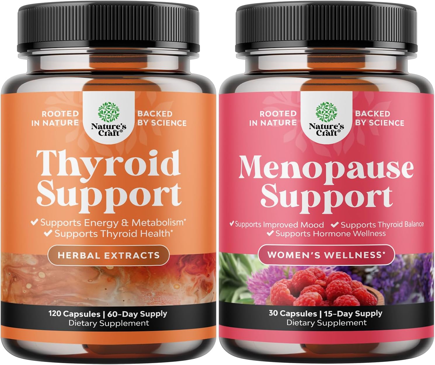 Herbal Adrenal and Thyroid Support Complex Bundle - Energy and Mood Enhancer for Thyroid Health and Menopause Symptoms