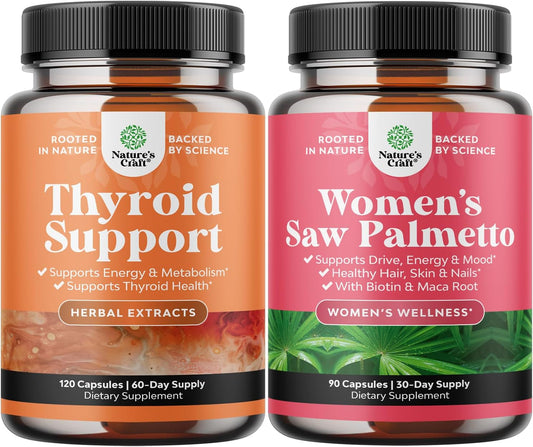 Herbal Adrenal and Thyroid Support Complex with Saw Palmetto - Mood Enhancer and Energy Supplement for Thyroid Health and Stronger Hair