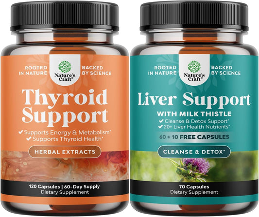 Herbal Adrenal & Thyroid Support Bundle - Mood Enhancer & Energy Supplement for Thyroid Health, Liver Cleanse, Detox, and Repair - Herbal Liver Support Formula