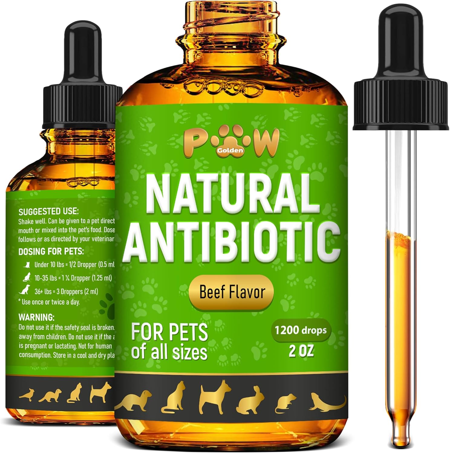 Herbal Antibiotics for Pets | Digestion, Breathing, Urination Support | Infections, Cough, Allergies Relief | Beef & Cranberry Flavor | All Breeds | 2 Oz