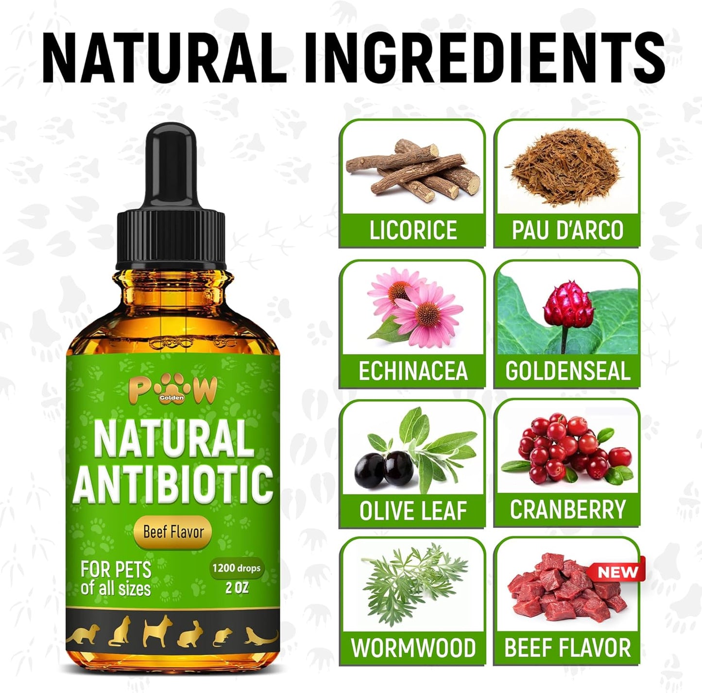 Herbal Antibiotics for Pets | Digestion, Breathing, Urination Support | Infections, Cough, Allergies Relief | Beef & Cranberry Flavor | All Breeds | 2 Oz