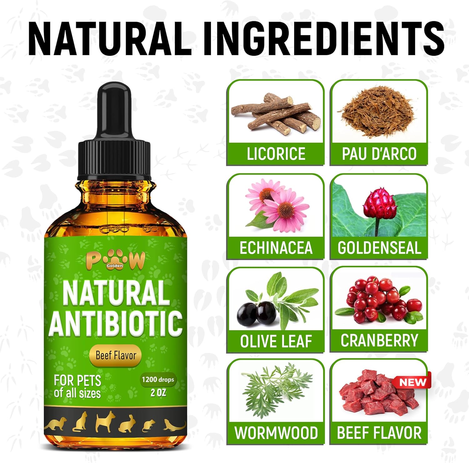 Herbal Antibiotics for Pets | Digestion, Breathing, Urination Support | Infections, Cough, Allergies Relief | Beef & Cranberry Flavor | All Breeds | 2 Oz